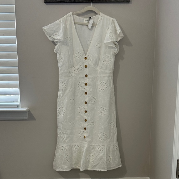 Sugarlips Dresses & Skirts - Sugarlips White Eyelet V-Neck Button Midi Dress